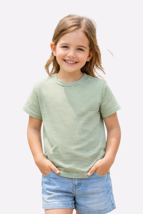 Grey Narrow Striped Kids T-Shirt – 100% Cotton Summer Comfort