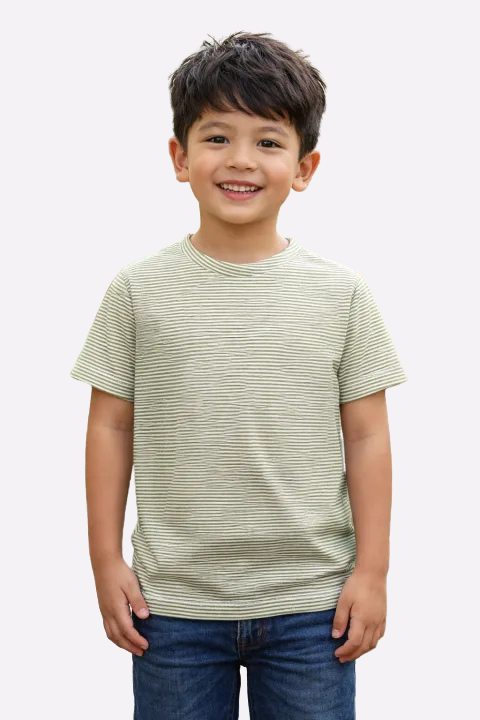 Grey Narrow Striped Kids T-Shirt – 100% Cotton Summer Comfort