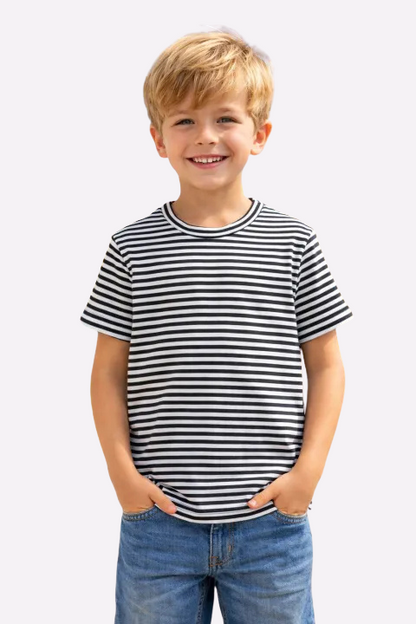Grey Striped Kids T-Shirt – 100% Cotton Summer Comfort